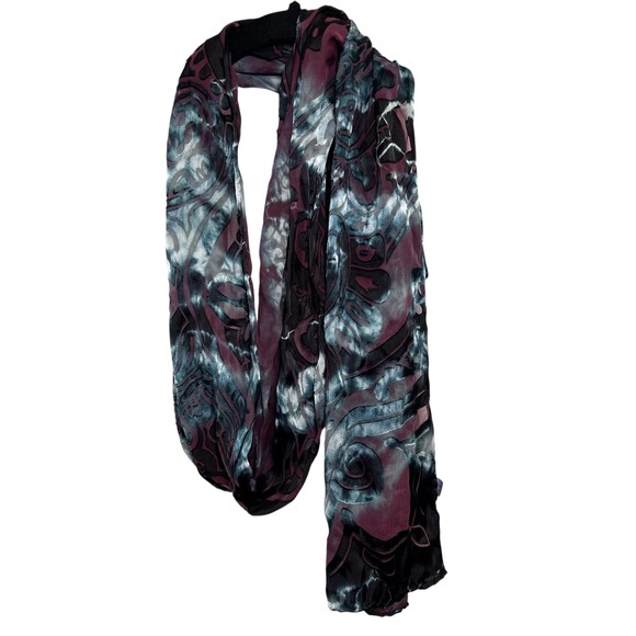Burnout Velvet Scarf Floral Pattern Maroon Grey Soft Elegant Women's Wrap - Picture 1 of 8